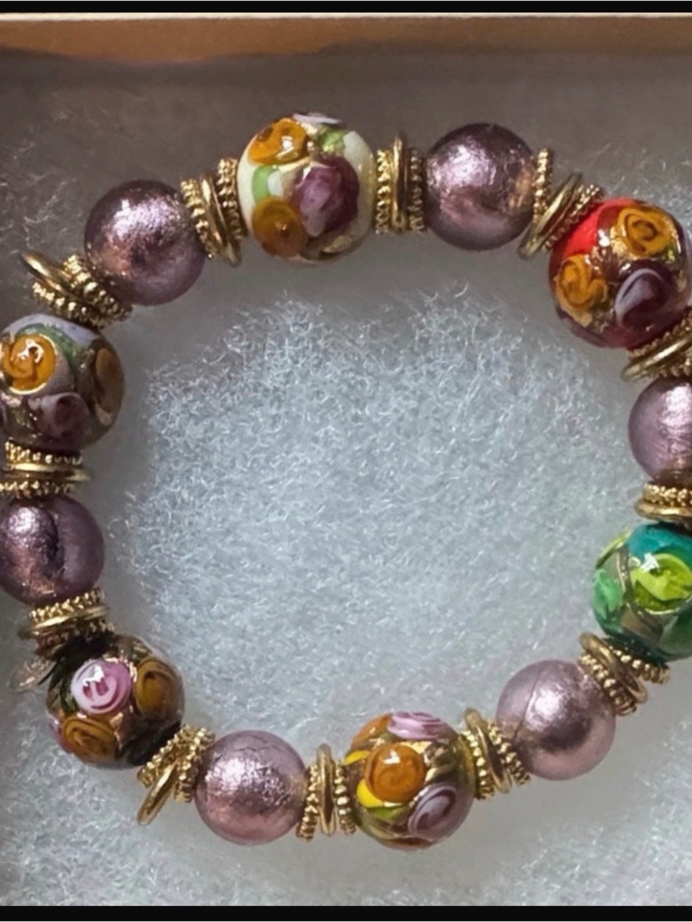 Dyadema Gold-Accent Multicolor Floral Glass Bead Bracelet - Purple Beads